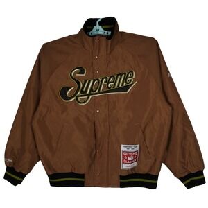 Supreme x‎ Mitchell & Ness Large Jacket Cut & Sew Embroidery Art Brown New